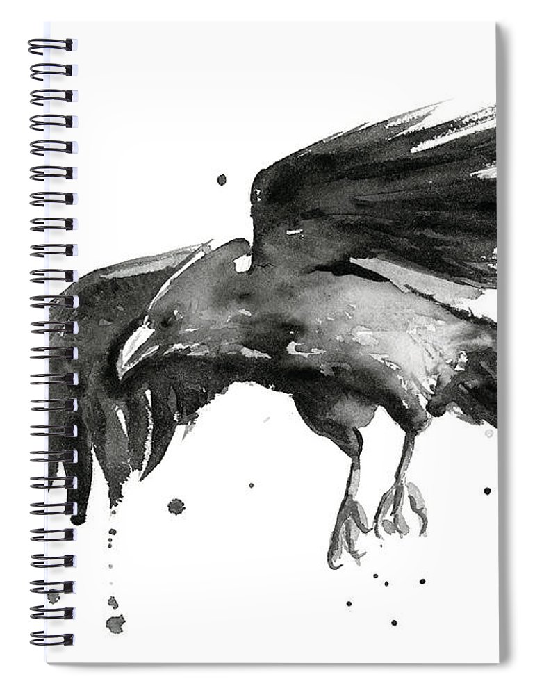 770x1000 Flying Raven Watercolor Spiral Notebook For Sale - Raven Flying Drawing