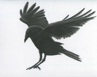 340x270 Flying Raven Drawing Etsy - Raven Flying Drawing