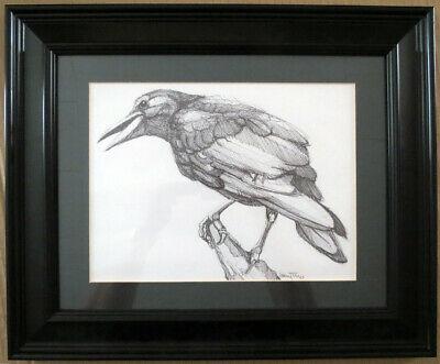 400x331 raven ink drawing framed matted fine art direct from + signed - Raven Ink Drawing