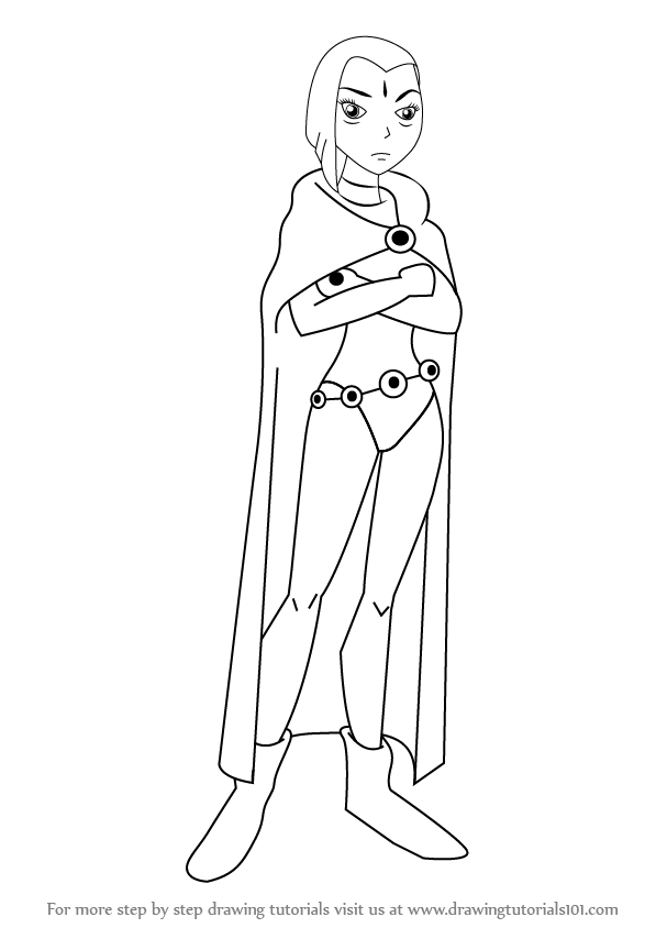 597x844 Learn How To Draw Raven From Teen Titans - Raven Outline Drawing