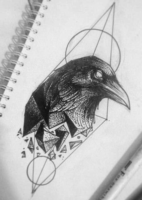 500x704 Geometric Raven Tattoos Tattoos - Raven Tattoo Drawing