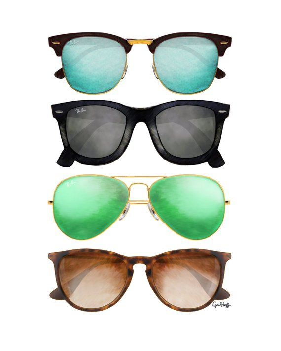 570x713 ray ban sunglasses print pencil drawing, wall art, watercolor - Ray Ban Sunglasses Drawing