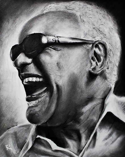 440x550 Ray Charles Charcoal Drawing Posters - Ray Charles Drawing