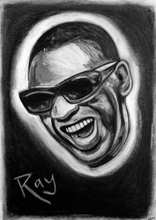 610x858 Portrait Drawings Illustration Ray Charles Charcoal Sketch - Ray Charles Drawing