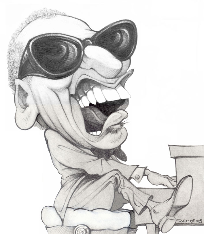 708x812 ray charles, caricature digital photo restoration services - Ray Charles Drawing