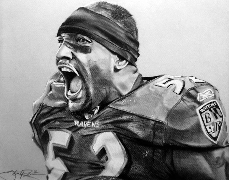 800x630 ray lewis black and white ravens charcoal drawing beautiful art - Ray Lewis Drawing