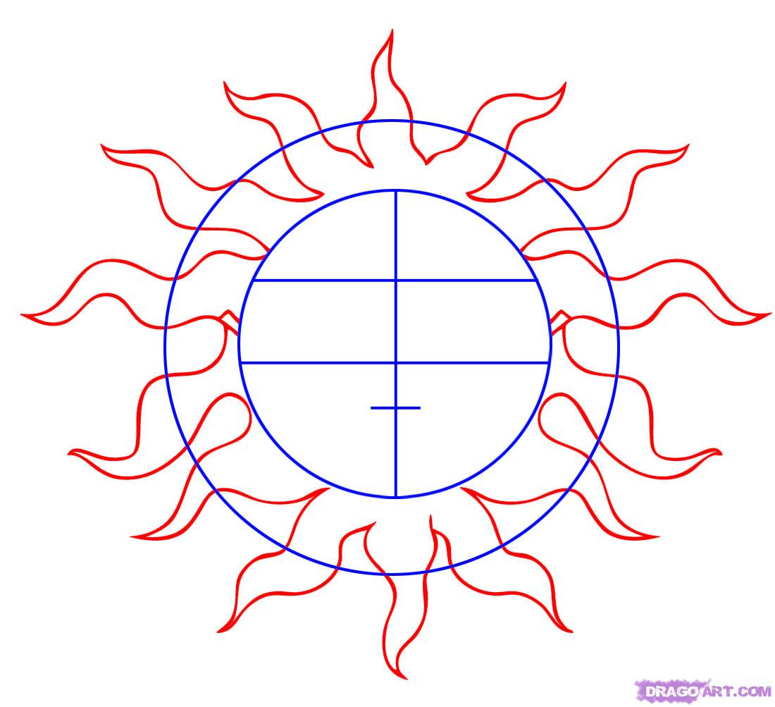 1100x1003 Draw The Sun, Step - Rays Drawing