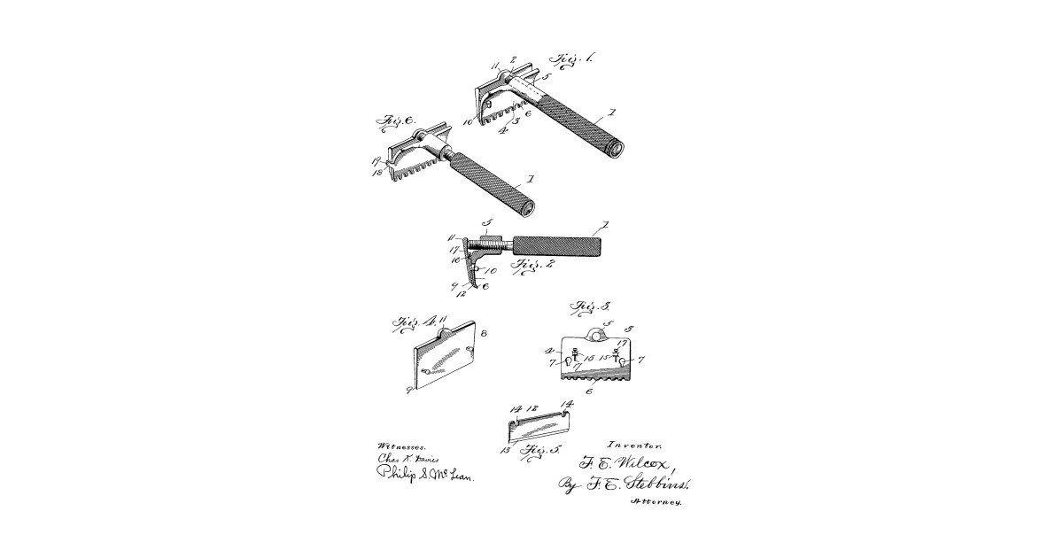 1200x630 safety razor vintage patent hand drawing - Razor Drawing
