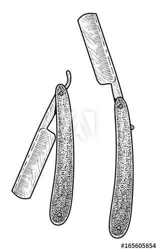 317x500 straight razor illustration, drawing, engraving, ink, line art - Razor Drawing