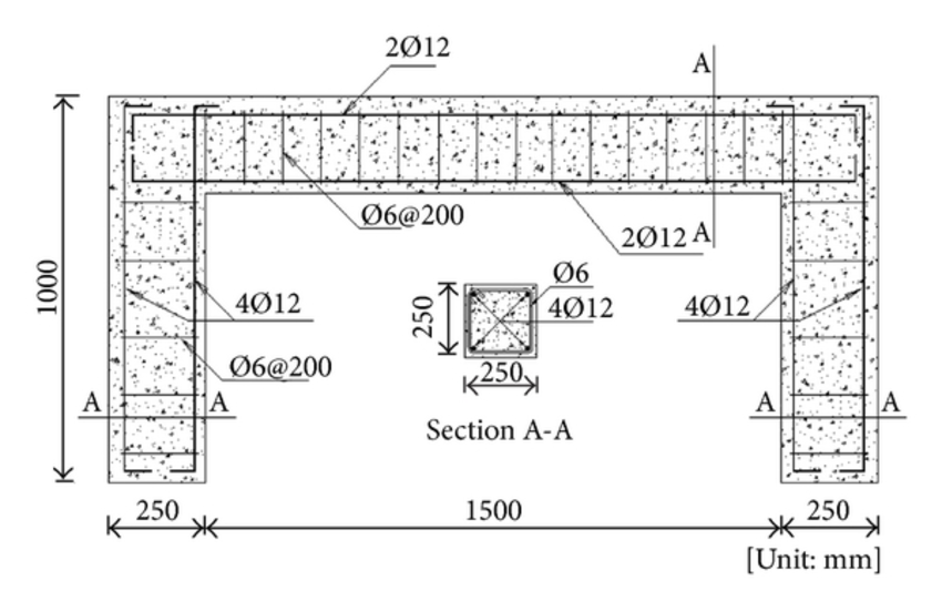 850x551 detail and dimension of rc frame specimen download scientific - Rc Drawing