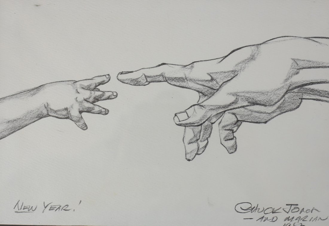 1100x755 Chuck Jones Pencil Drawing 'new Year!' Hands Signed - Reaching Drawing