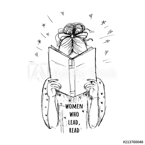 500x500 Women Who Lead, Read Vector Feminist Quote With Sketch Drawing - Reading Drawing
