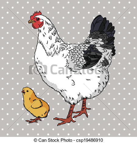 450x470 realistic broody chicken and baby chick side view realistic black - Realistic Chicken Drawing