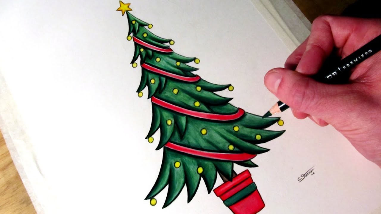 1280x720 Realistic Christmas Tree Drawing - Realistic Christmas Tree Drawing