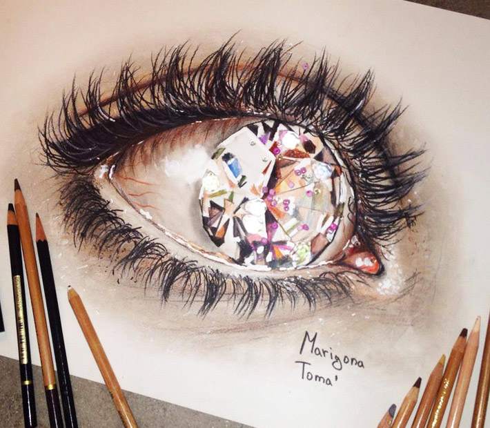 710x620 Diamond Eye Drawing - Realistic Diamond Drawing