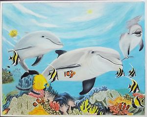 300x240 Realistic Color Pencil Drawing Print Of Dolphin In Blue Water - Realistic Dolphin Drawing