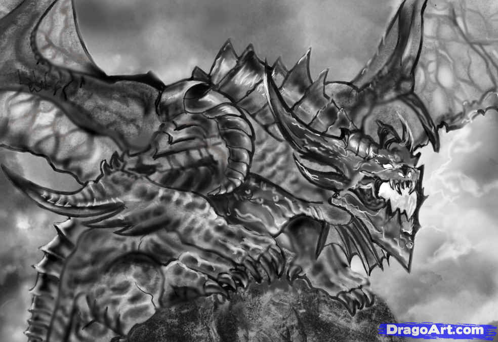 984x676 How To Sketch A Realistic Dragon, Step - Realistic Dragon Drawing