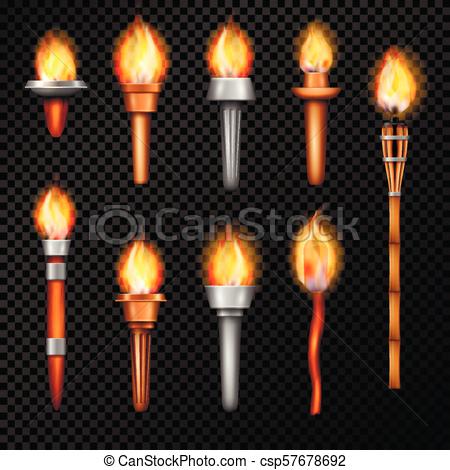 450x470 fire torch realistic set torch realistic set with isolated hand - Realistic Flame Drawing