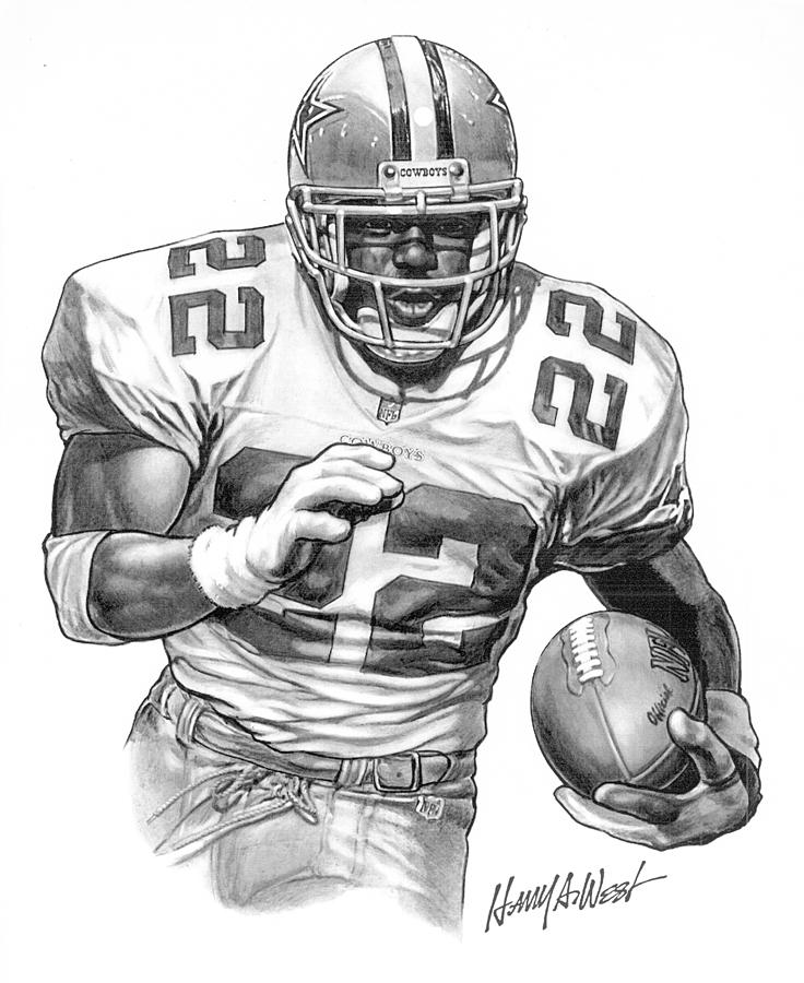 736x900 Emmitt Smith Drawing - Realistic Football Player Drawing