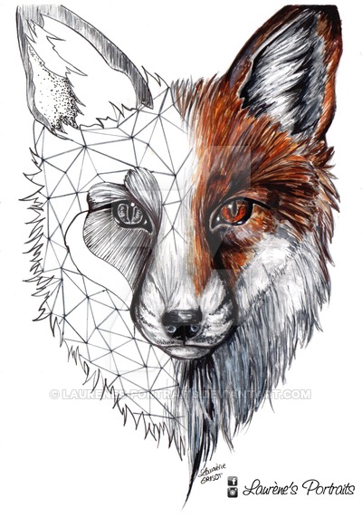 400x571 Half Geometric, Half Realistic Fox - Realistic Fox Drawing
