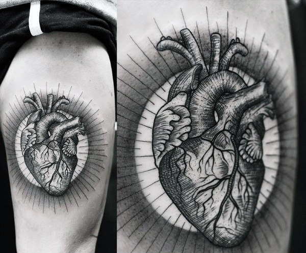 600x498 Anatomical Heart Tattoo Designs For Men - Realistic Human Heart Drawing