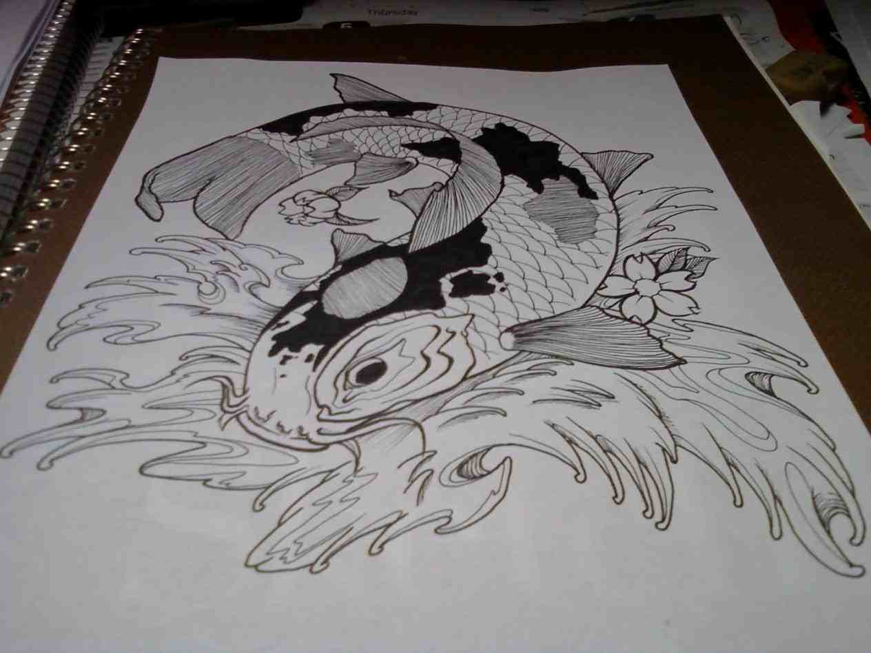 1264x948 Huge Collection Of 'realistic Koi Drawing' Download More Than - Realistic Koi Drawing