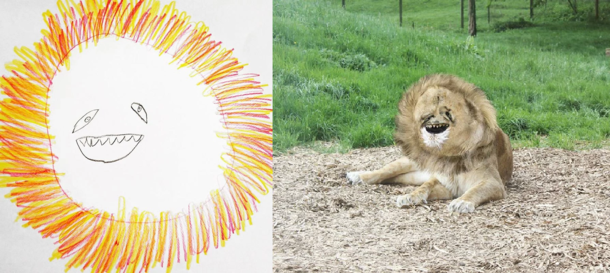610x273 dad turns year old sons lion drawing into a realistic rendering - Realistic Lion Drawing