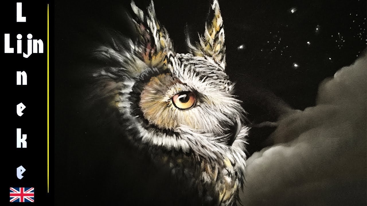 1280x720 Easy Owl Drawing With Panpastel On Black Paper - Realistic Owl Drawing