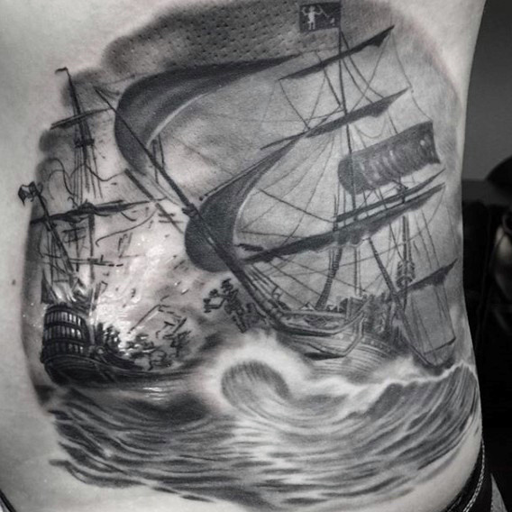 568x568 Realistic Pirate Ship Tattoo - Realistic Pirate Ship Drawing
