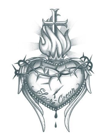350x450 sacred heart with cross - Realistic Sacred Heart Drawing