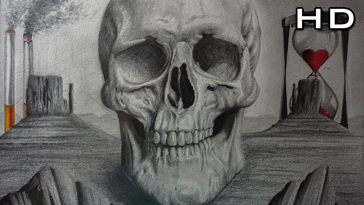 1280x720 How To Draw A Realistic Skull With Pencil Step - Realistic Skull Drawing