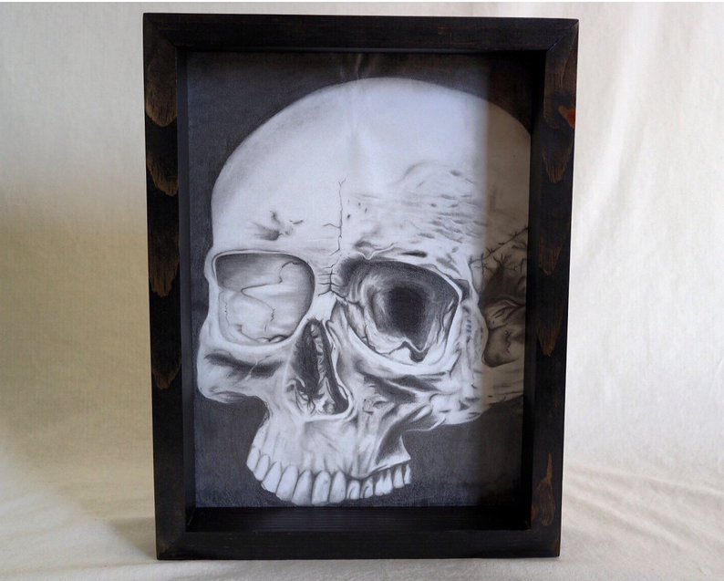 794x637 Realistic Skull Head Graphite Pencil Portrait Drawing With Etsy - Realistic Skull Drawing