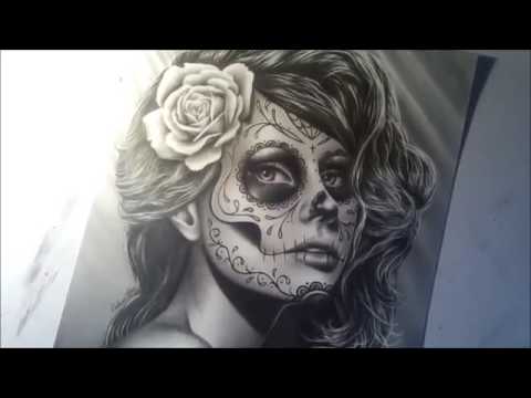 480x360 Sugar Skull Girl Portrait Speed Drawing - Realistic Sugar Skull Drawing