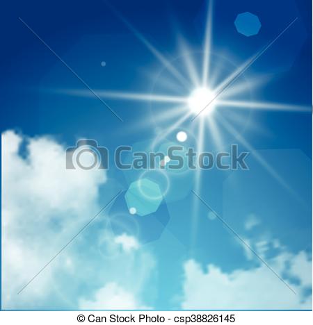 450x468 Realistic Sun Flare With Clouds On Blue Sky Vector Illustration - Realistic Sun Drawing