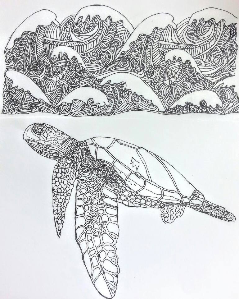 770x962 Seaturtle Drawing - Realistic Turtle Drawing