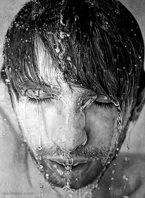 500x680 Face Man Water Realistic Pencil Drawing - Realistic Water Drawing