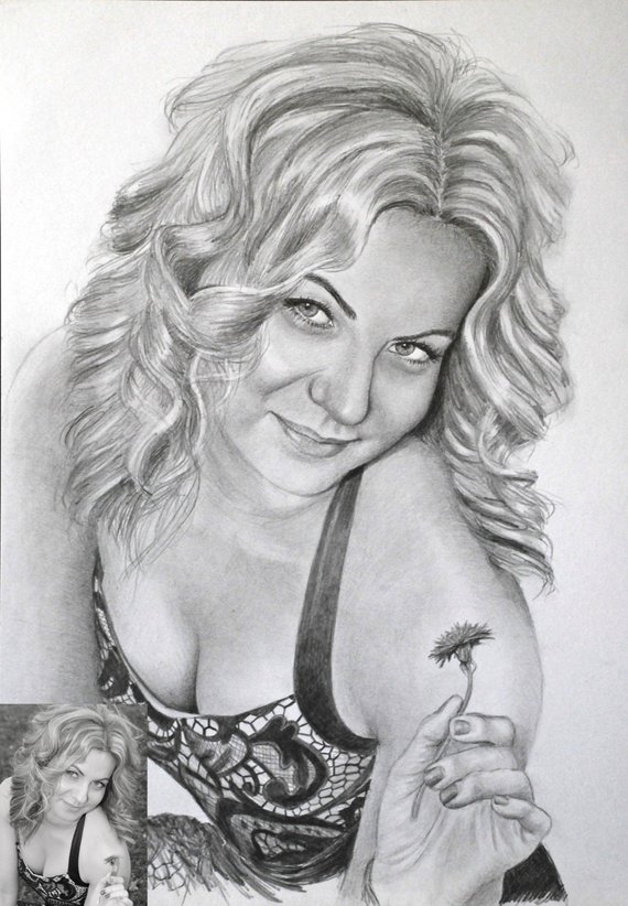 570x822 Custom Pencil Portrait Of Woman Drawing From Photo Painting Etsy - Realistic Woman Drawing
