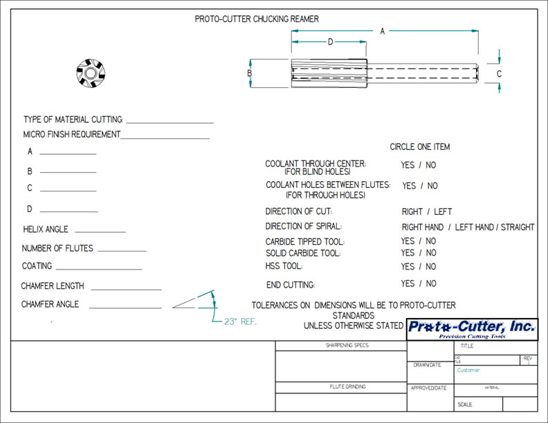 792x612 custom tooling made from your tool print or part print - Reamer Drawing