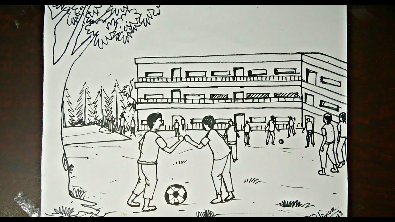 1280x720 how to draw a scenery of tiffin time in a school step - Recess Drawing