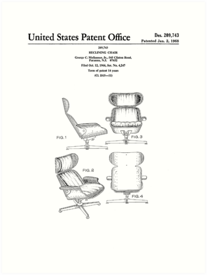 413x549 iconic eames reclinerlounger lounge chair patent drawings art - Recliner Drawing