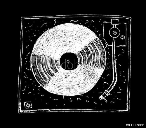 500x440 record player, grunge drawing isolated on black - Record Player Drawing