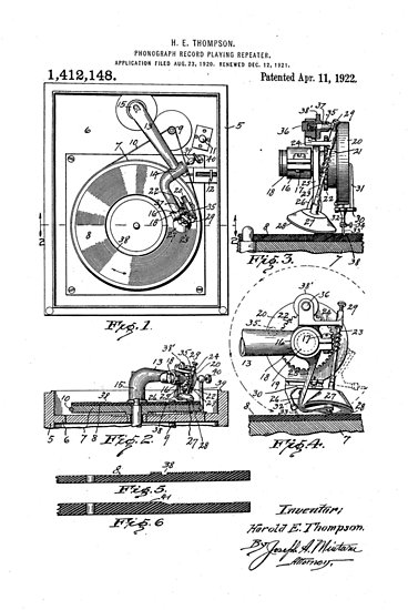 368x550 retro vintage record player patent drawing diagram posters - Record Player Drawing