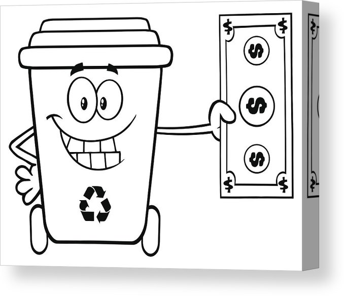 678x584 black and white smiling recycle bin cartoon character holding - Recycle Bin Drawing