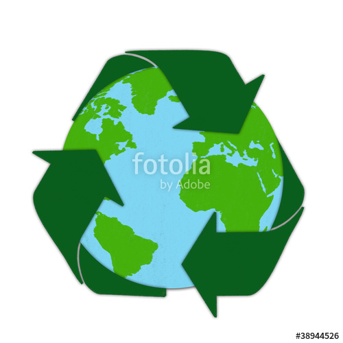 500x500 world map with recycle sign drawing - Recycle Drawing