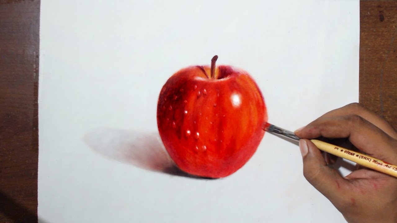 1280x720 Drawingpainting A Red Apple - Red Apple Drawing
