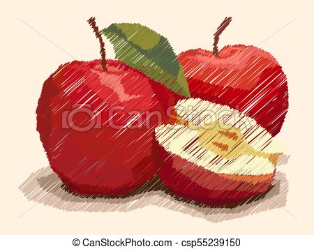 450x357 Vector Illustration Of Drawing Fruit Red Apples Vector - Red Apple Drawing