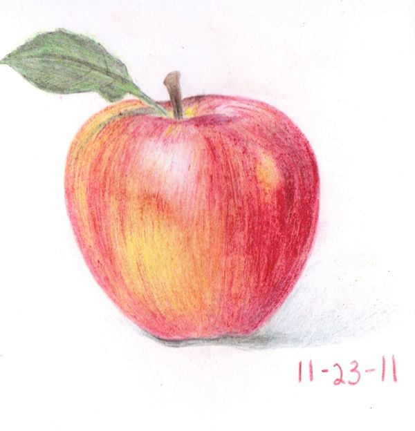600x624 Crayon Drawing Fruit Red Apple Drawings And Paintings Crayon - Red Apple Drawing