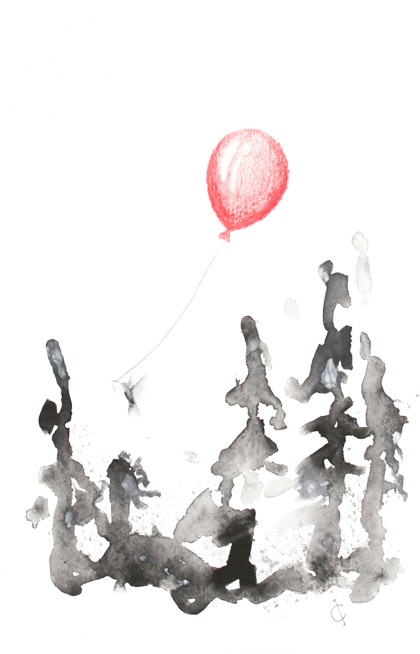 850x1323 fine art print of an original drawing red balloon - Red Balloon Drawing
