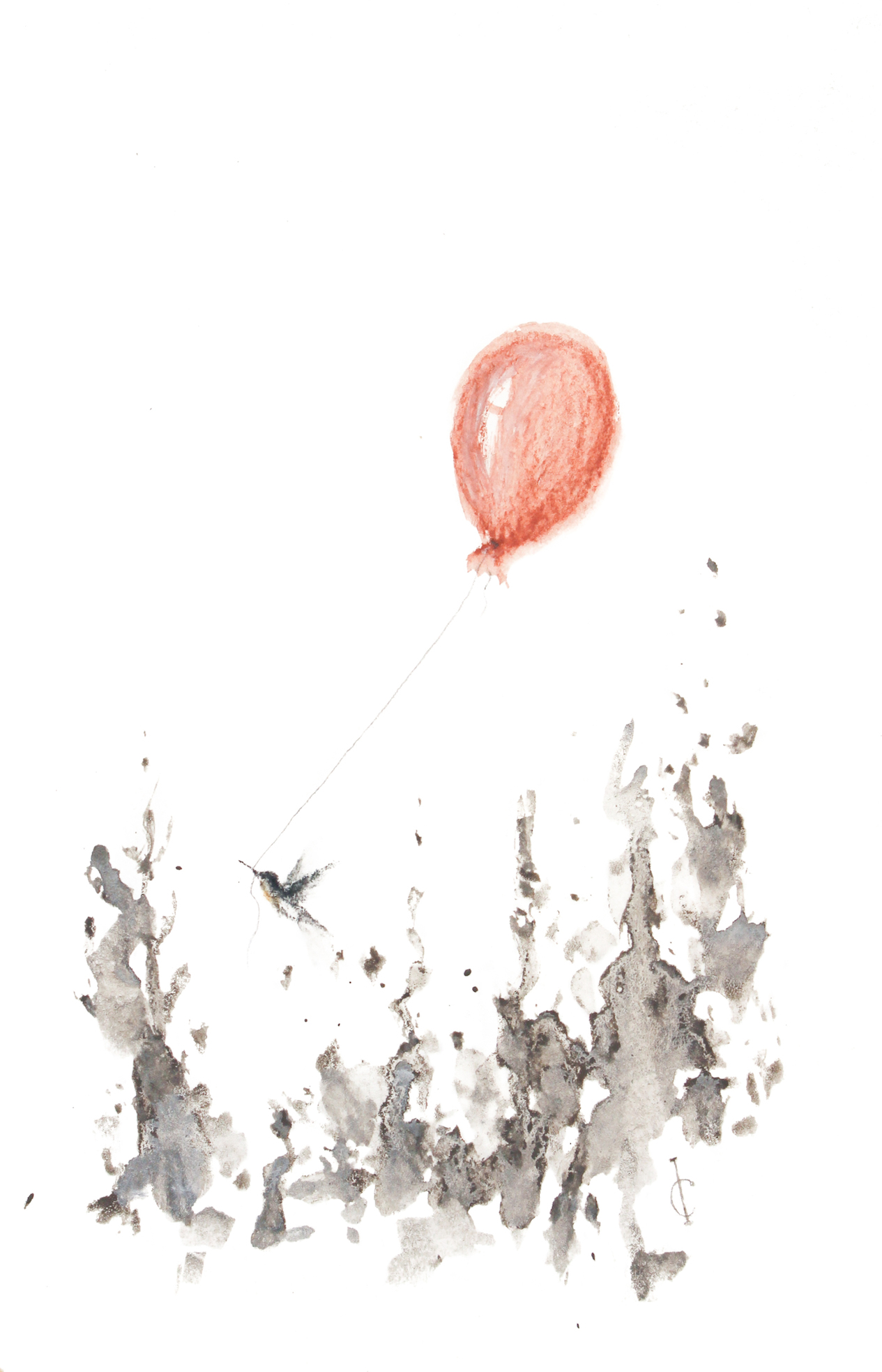 1265x1967 fine art print of an original drawing red balloon - Red Balloon Drawing