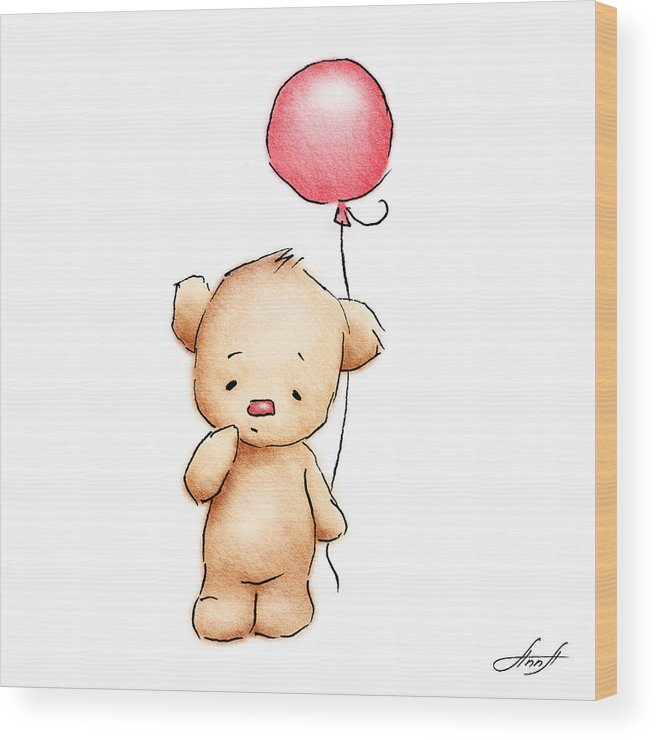 656x740 teddy bear with red balloon wood print - Red Balloon Drawing